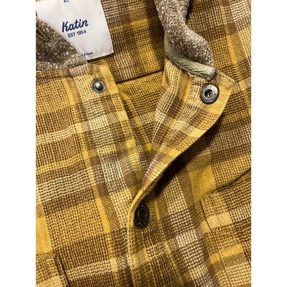 Katin Harold Hooded Flannel Sweatshirt Jacket Shacket Sz XL Brown Yellow Cabin - Picture 6 of 12